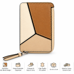 Ms Fashion Beige and Tan Colorblock Leather Zip-Around Wallet