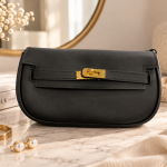Ms Fashion Black Leather Clutch with Gold-Tone Turn-Lock Closure
