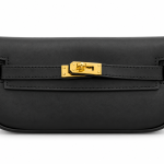 Ms Fashion Black Leather Clutch with Gold-Tone Turn-Lock Closure