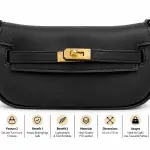 Ms Fashion Black Leather Clutch with Gold-Tone Turn-Lock Closure