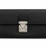 Ms Fashion Black Pebbled Leather Clutch with Silver-Tone Clasp