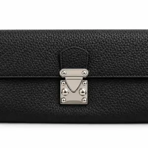 Ms Fashion Black Pebbled Leather Clutch with Silver-Tone Clasp