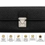 Ms Fashion Black Pebbled Leather Clutch with Silver-Tone Clasp