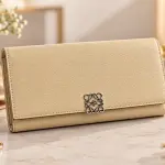 Ms Fashion Loewe Anagram Long Flap Wallet in Beige Leather