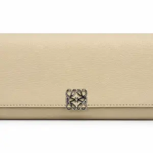 Ms Fashion Loewe Anagram Long Flap Wallet in Beige Leather