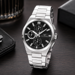 Ferro Men's Stainless Steel Multi-Function Analog Watch – Black Dial, Silver Bracelet MS Department Store Oman
