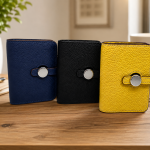 Textured Leather Pocket Organizer with Metal Button Snap