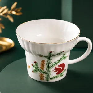 Festive Squirrel And Pine Tree Pattern Porcelain Teacup MS Department Store Oman