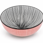 Japanese-Style Ceramic Bowl With Red Grid And Black Striped Pattern MS Department Store Oman