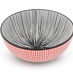 Japanese-Style Ceramic Bowl With Red Grid And Black Striped Pattern MS Department Store Oman