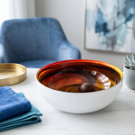 Artistic Amber And Orange Swirl Ceramic Decorative Bowl MS Department Store Oman