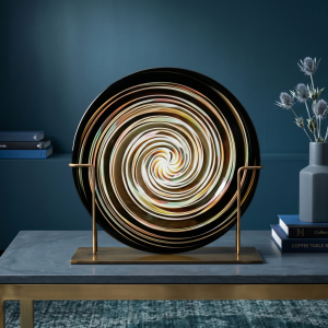 Artistic Hypnotic Spiral Ceramic Decorative Plate With Metal Stand MS Department Store Oman