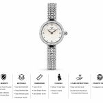 Ferro Women's Crystal Bezel Silver Stainless Steel Analog Watch – White Mother-of-Pearl Dial MS Department Store Oman