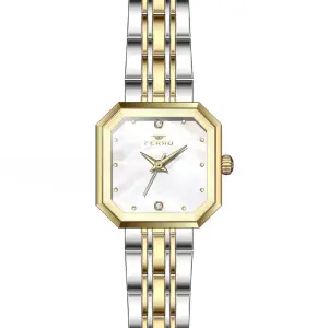 Ferro Women's Two-Tone Square Analog Wrist Watch with Mother-of-Pearl Dial & Crystal Markers MS Department Store Oman