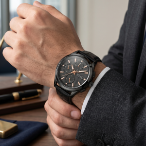 Homies Black Leather Multifunction Watch MS Department Store Oman