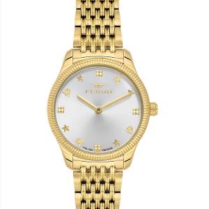 Ferro Women's Gold-Tone Stainless Steel Analog Watch with Silver Dial & Crystal Hour Markers MS Department Store Oman