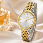 Ferro Women's Two-Tone Stainless Steel Analog Watch with Silver Dial & Gold Fluted Bezel MS Department Store Oman