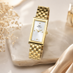 Ferro Women's Gold-Tone Rectangular Analog Wrist Watch with White Dial & Stainless Steel Bracelet MS Department Store Oman