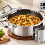 Elite Houseware 28CM Stainless Steel Non-Stick Deep Cooking Pot with Lid