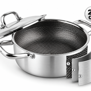 Elite Houseware 28CM Stainless Steel Non-Stick Deep Cooking Pot with Lid