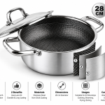 Elite Houseware 28CM Stainless Steel Non-Stick Deep Cooking Pot with Lid