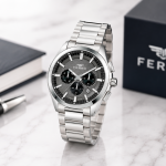 Ferro Men's Stainless Steel Chronograph Analog Watch with Grey Dial – Silver Metal Strap MS Department Store Oman