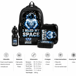 WIRES SCHOOL BAG TROLLEY 18" WITH LUNCH BAG, PENCIL CASE, DINNER SET & WATER BOTTLE BLACK WITH SPACE SUIT DESIGN MS Department Store Oman