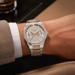 Men'S Multi-Function Quartz Watch -Two-Tone Silver & Rose Gold Stainless Steel Bracelet, Silver Dial, Octagonal Bezel MS Department Store Oman
