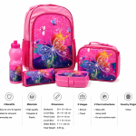 WIRES SCHOOL BAG TROLLEY 18" WITH LUNCH BAG, PENCIL CASE, DINNER SET & WATER BOTTLE PINK WITH BUTTER FLY DESIGN MS Department Store Oman