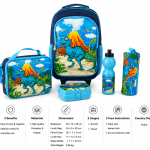 WIRES SCHOOL BAG TROLLEY 18" WITH LUNCH BAG, PENCIL CASE, DINNER SET & WATER BOTTLE WITH DRAGON PRINT MS Department Store Oman