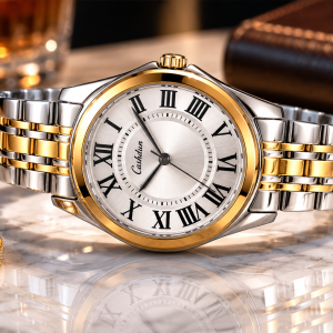 Ceshdun Women'S Silver Dial & Gold Bezel Watch With Bracelete MS Department Store Oman