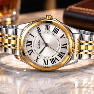 Ceshdun Women'S Silver Dial & Gold Bezel Watch With Bracelete MS Department Store Oman
