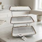 Blumen 3 Tier Rect Plates With Stand - Gold Ms Department Store Oman