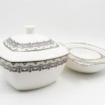 Blumen Royal Charcoal & Gold Filigree 110-Piece Fine Porcelain Dinner Set Dinner Square Ms Department Store Oman