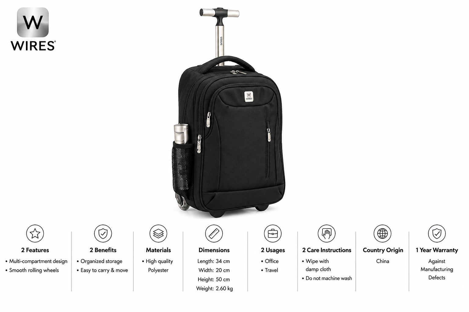 WIRES 20" TROLLEY BACKPACK BLACK MS Department Store Oman