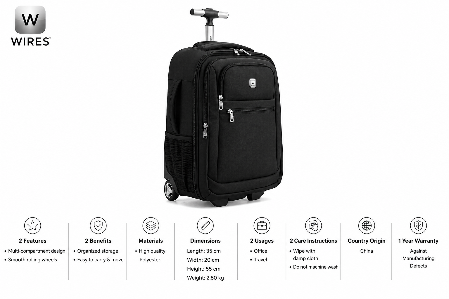 WIRES 18" TROLLEY BACKPACK BLACK MS Department Store Oman