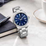 Ferro Men’s Stainless Steel Blue Dial Day-Date Analog Wrist Watch MS Department Store Oman