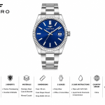 Ferro Men’s Stainless Steel Blue Dial Day-Date Analog Wrist Watch MS Department Store Oman