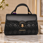 ANGELPOLO Classic Quilted Top-Handle Satchel with Turn-Lock Closure