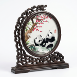Hand-Embroidered Panda And Cherry Blossom Tabletop Screen MS Department Store Oman