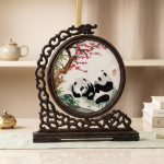 Hand-Embroidered Panda And Cherry Blossom Tabletop Screen MS Department Store Oman