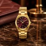 Ceshdun Women’S Gold Quartz Watch Set With Burgundy Dial & Matching Bracelet MS Department Store Oman