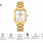 Daniel Klein Women'S Gold-Tone Square Analog Wrist Watch – Stainless Steel Bracelet, Silver Dial MS Department Store Oman
