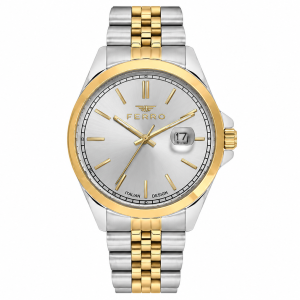 Ferro Women's Two-Tone Stainless Steel Analog Watch with Date Display – Silver Dial MS Department Store Oman
