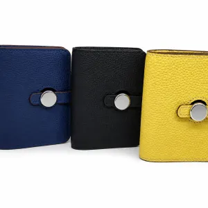 Textured Leather Pocket Organizer with Metal Button Snap