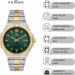 Ferro Women's Two-Tone Stainless Steel Analog Watch with Green Dial & Date Display MS Department Store Oman