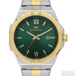 Ferro Women's Two-Tone Stainless Steel Analog Watch with Green Dial & Date Display MS Department Store Oman