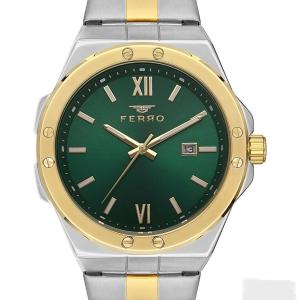 Ferro Women's Two-Tone Stainless Steel Analog Watch with Green Dial & Date Display MS Department Store Oman