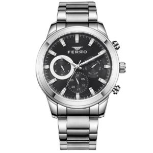 Ferro Women's Stainless Steel Multi-Function Analog Watch – Black Dial, Silver Bracelet MS Department Store Oman