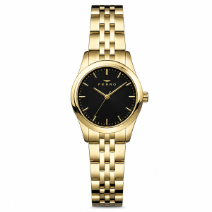 Ferro Women's Classic Gold Stainless Steel Analog Watch with Black Dial MS Department Store Oman